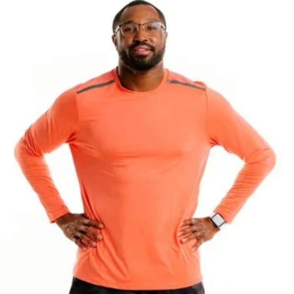 Zyia Active Men's Long Sleeve Mesh Shirt - Coral Peach Orange Size M Medium